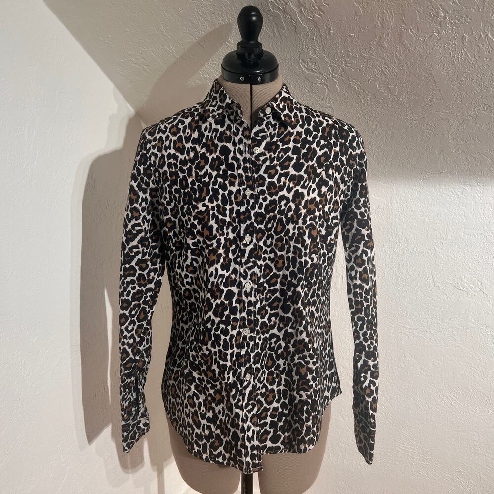J.Crew Perfect Shirt Leopard Animal Print Button Down Women’s 6 Cotton Linen